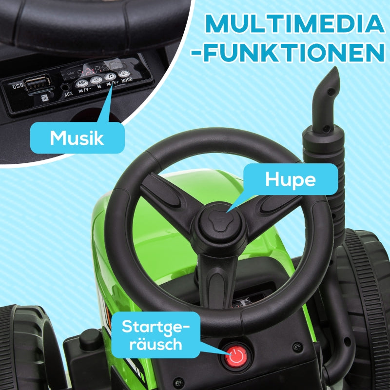 Electric Children's Tractor, Parental Remote Control, 6 km/h, Green + Black