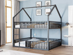 Bunk Bed, Loft Design with Stairs & Door, Black Metal