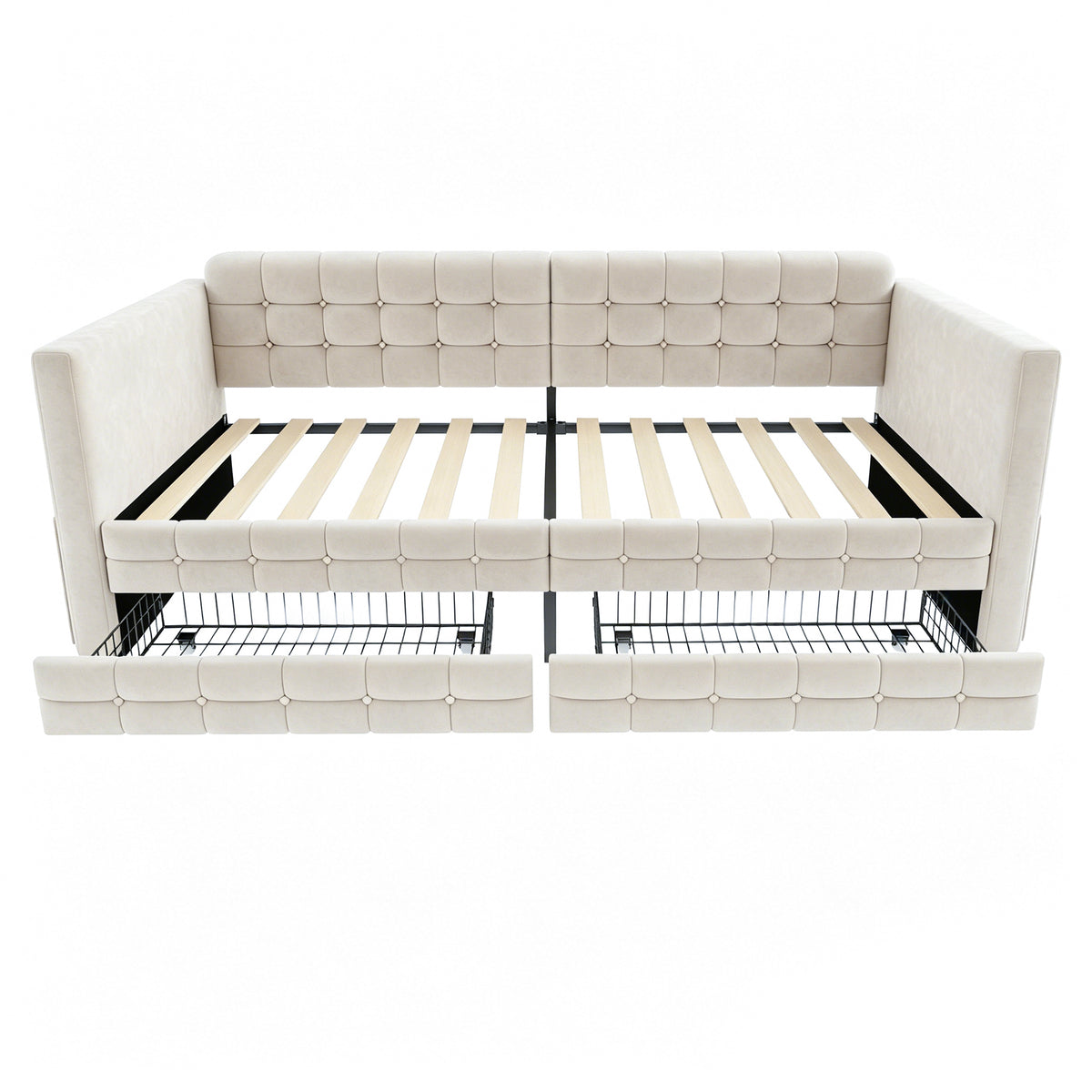 Upholstered Sofa Bed 90x190 with Storage & Drawers in Beige Velvet