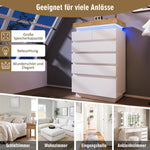 Chest of Drawers, 6-Drawer LED High-Gloss Sideboard, White