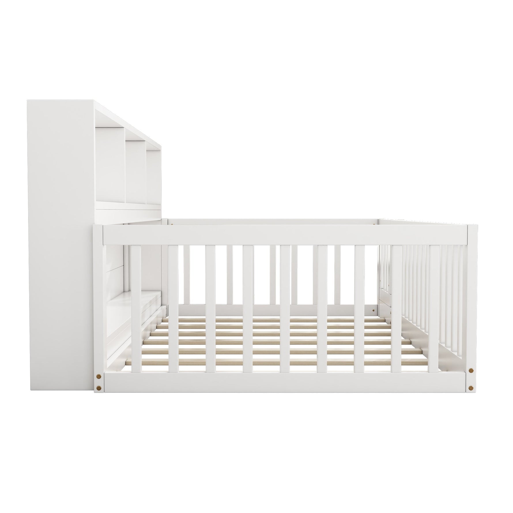 Daybed Sofa Bed 90x200cm Storage Compartment Railing - Pine Wood White