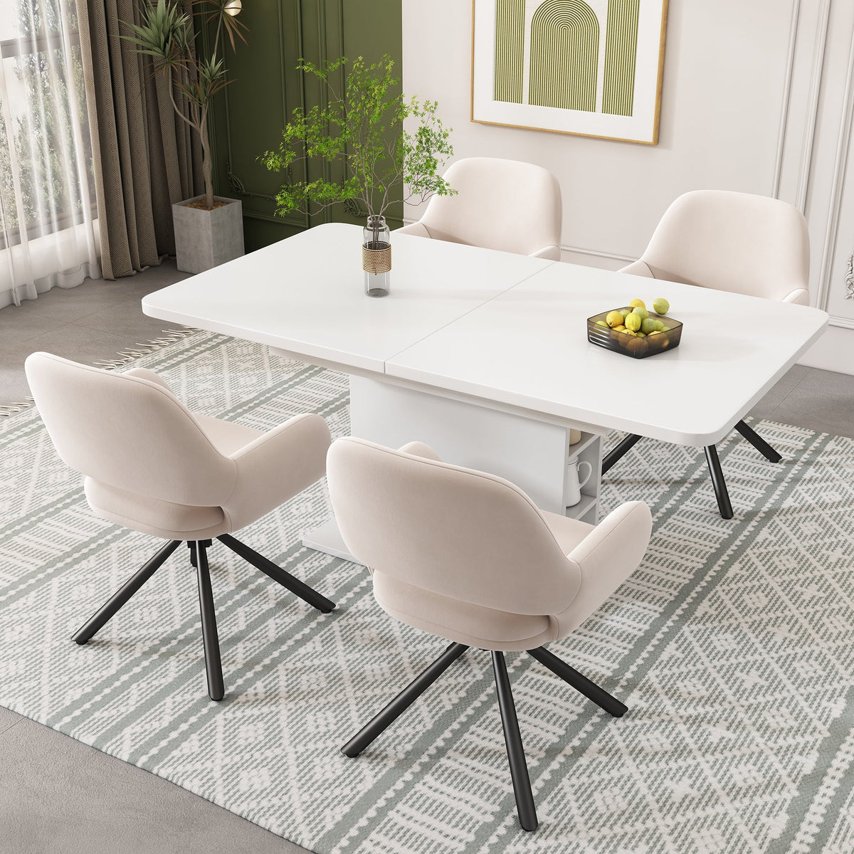 Dining Chair Set of 6 Swivel Modern With Handrails Velvet Beige