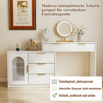 Modern Dressing Table with LED Mirror & Glass Top, White