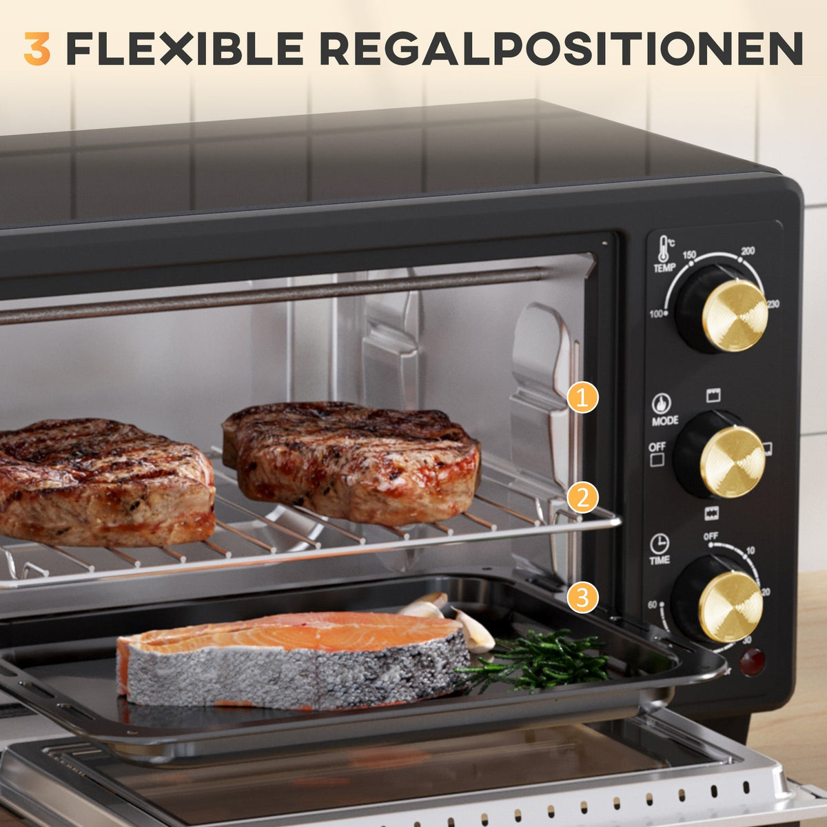 Mini Oven, 16L 1400W 100-230°C Timer, Black