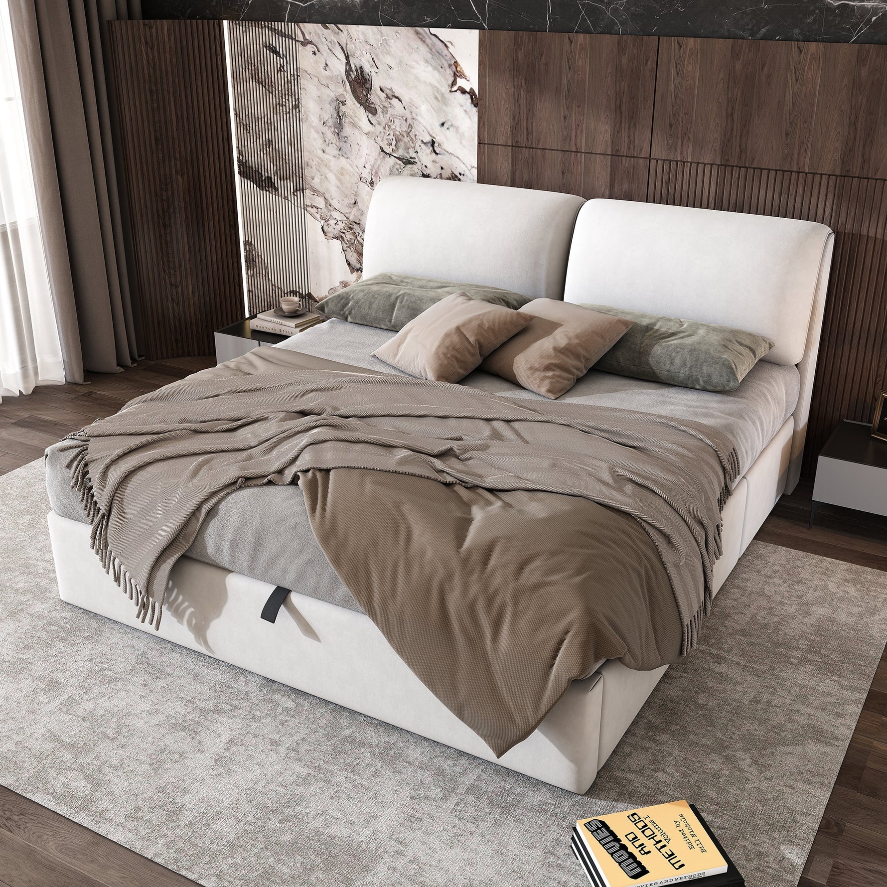 Upholstered Bed 180x200cm Hydraulic Storage 3 Drawers - Velvet Beige