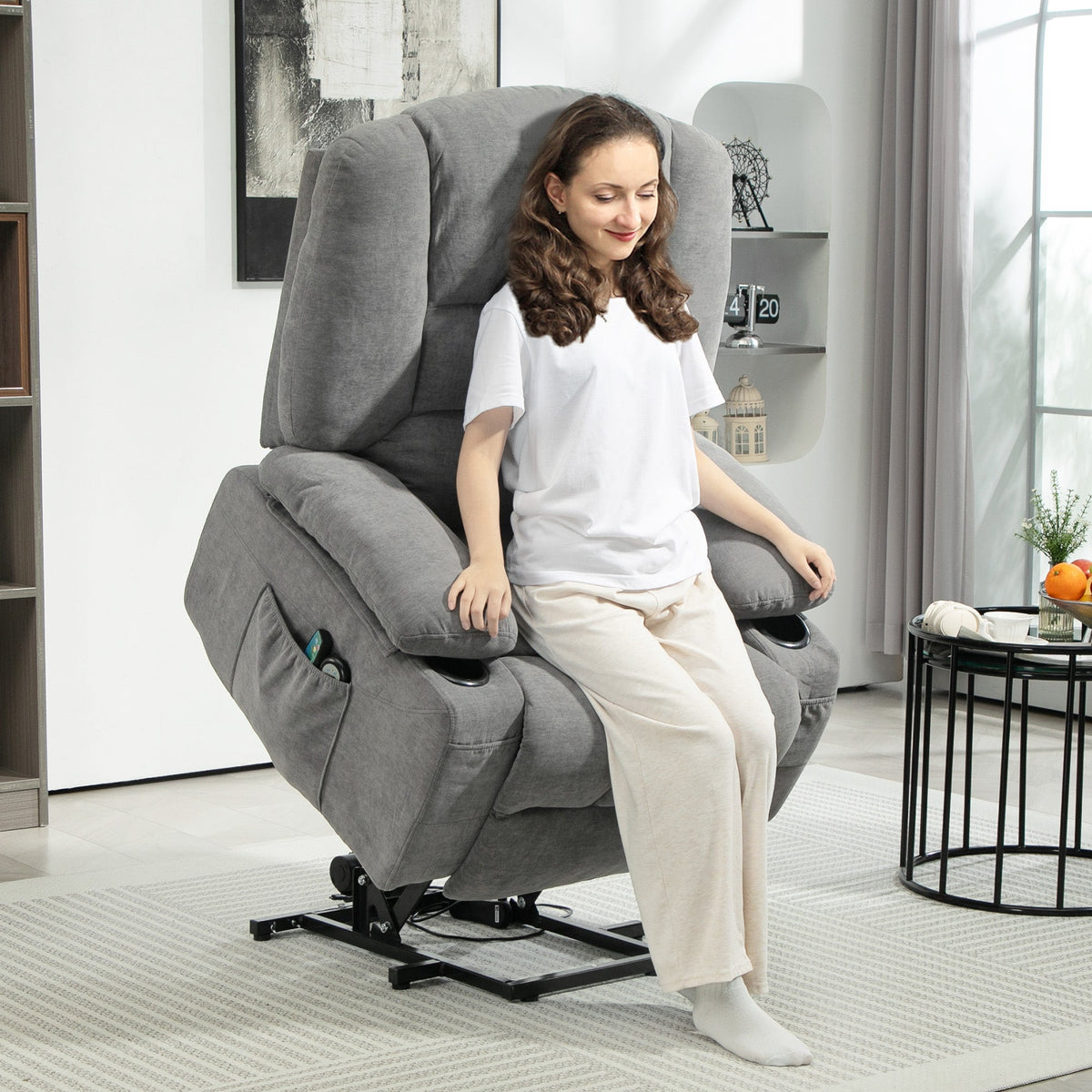 Electric Recliner Lift Massage Heating Side Pocket, Dark Grey