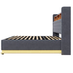 LED Upholstered Bed, 160x200cm, USB Charging, Hydraulic Storage, Linen Fabric, Grey