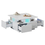 Coffee Table 70x70x40cm High-Gloss LED Light 4 Drawers Geometric Design, White