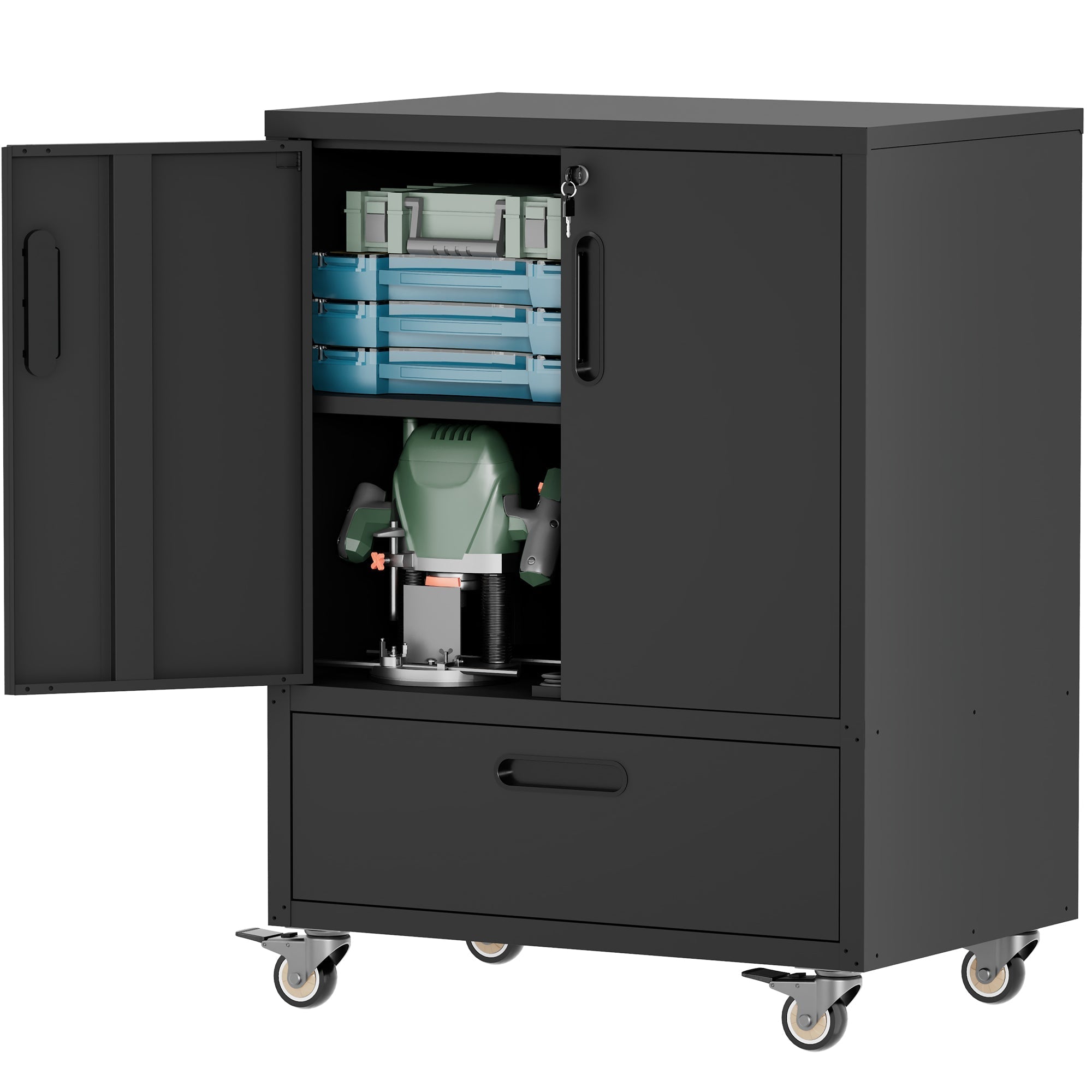 Rolling Metal Tool Cabinet Heavy-Duty Storage H101.5xW76xD51cm - Black/Grey