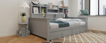 Sofa Bed 90x200 with Drawers & Shelves, Solid Wood Grey