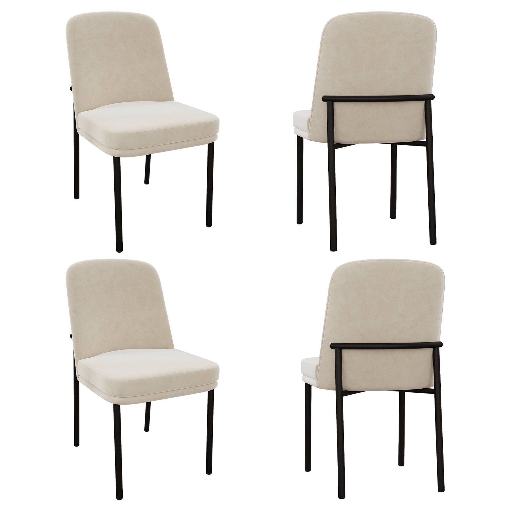 Dining Chairs Set of 4 Thickened Cushions Metal Legs Black Frame - Velvet Beige