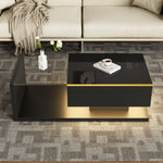 Coffee Table 100cm Long Glass LED Effect High-Gloss Black