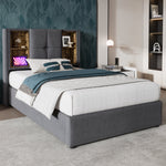 Single Bed with Wireless Charging & Storage, 90x200cm, Grey Cotton