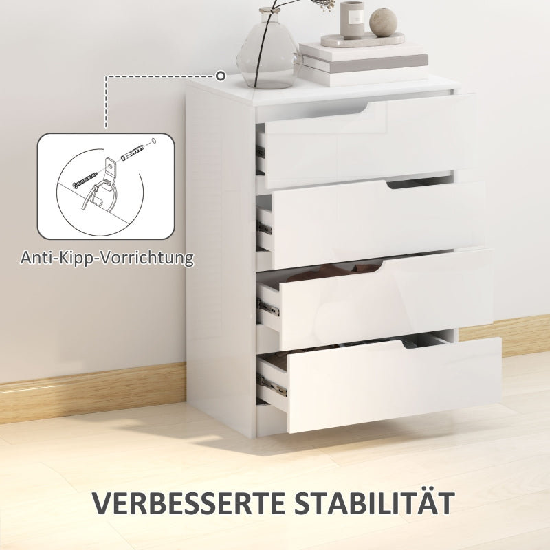Chest of Drawers/Side Cabinet, 4 Drawers Living Room/Bedroom, High-Gloss White
