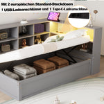 Multifunctional Sofa Bed 90x200 with Storage & Light Strip, Grey