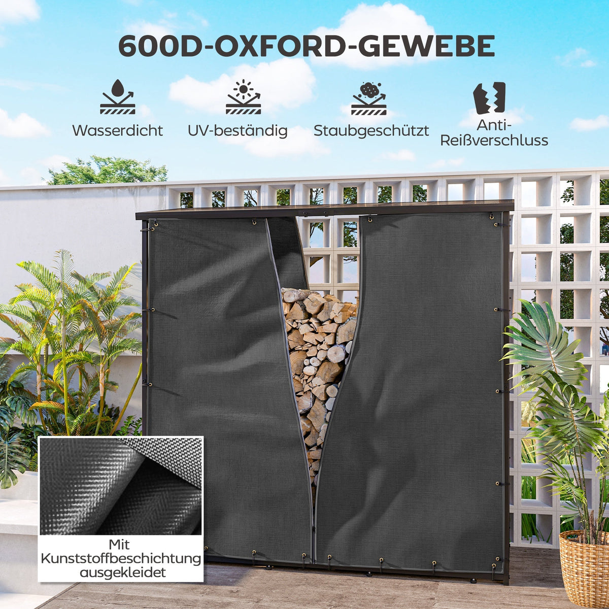 Firewood Rack Covers, Waterproof UV Protection, 600D Oxford Black