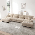 Modular Corner Sofa, U-Shaped 4-Seater with Movable Ottoman, DIY Combination, Chenille Light Brown
