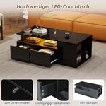 Coffee Table 100x50x35cm LED Lighting 2 Drawers 60kg Black