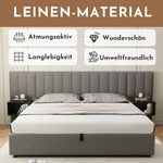 Upholstered Bed 160 x 200 cm with Hydraulic Storage and 2 Bedside Tables, Grey and Black Linen