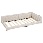 Daybed Sofa Bed 90x200cm Slatted Base LED Remote USB-C Linen Beige