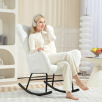 Rocking Chair, Teddy Fabric, Lumbar Cushion, White