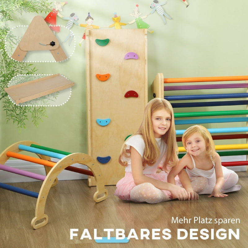 5-in-1 Children's Climbing Frame with Ramp, Bridge and Triangular Ladder, Colorful