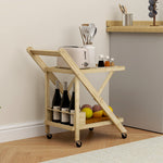 Kitchen Cart with Wine Rack, 2-Level Rolling, Bamboo Natural