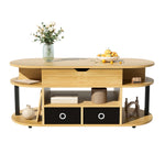 Modern Wood Grain Coffee Table with Lifting Function, Storage, and Black Fabric Drawers