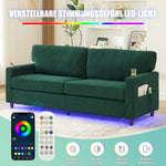 2-Seater Sofa Modern USB-C LED Cup Holders Side Pockets - Emerald Chenille