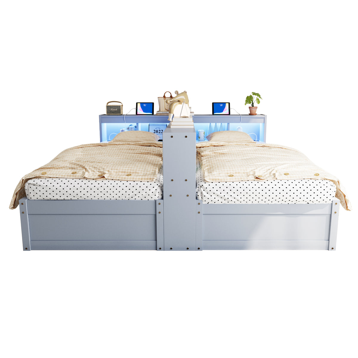 Sofa Bed 90/180x200cm with Hydraulic Storage & LED, Grey Wood