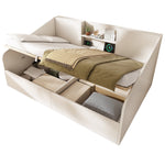 Hydraulic Daybed 140x190cm Double Bed Storage USB/Type-C Charging White Wood