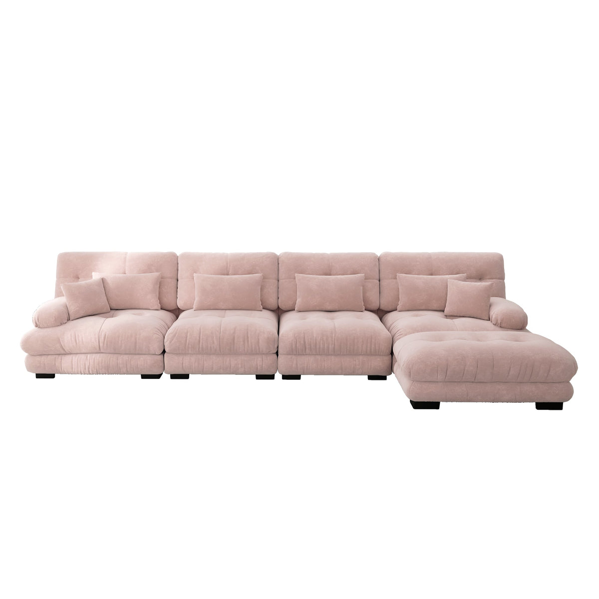 Modular Corner Sofa, L-shaped 4-Seater with Movable Ottoman, Chenille Pink