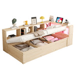 Sofa Bed 90x200cm with Hydraulic Storage & LED, Wood Color