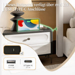 Upholstered Bed Frame, Modern with USB Port, Iron & Wood, Beige