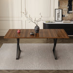 Dining Table, 180x90x75cm Seats 6-8 People Modern Style, Walnut and Black Metal