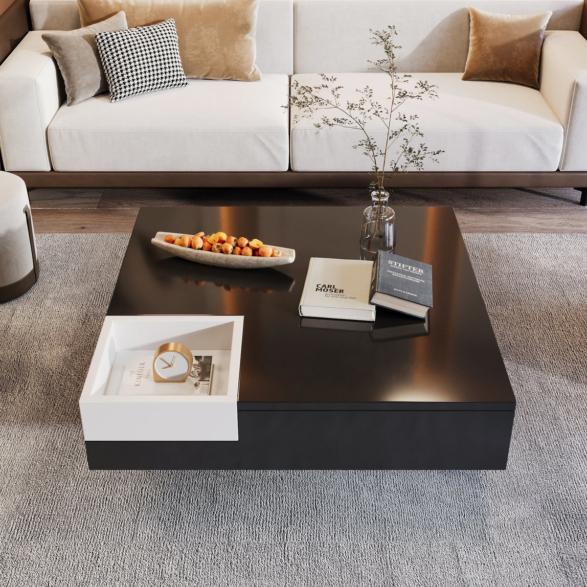 Coffee Table high gloss with removable storage box LED light effect white and black
