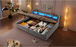 Platform Bed 140x200 with Hydraulic Storage & LED, Grey Velvet