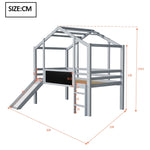 Children's Loft Bed 90x200cm, Slide, Ladder & Graffiti Board, Solid Wood Grey