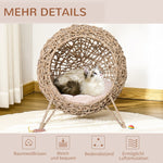 Rattan Cat House, Cushion Cat Cave, Raised Feet, Natural