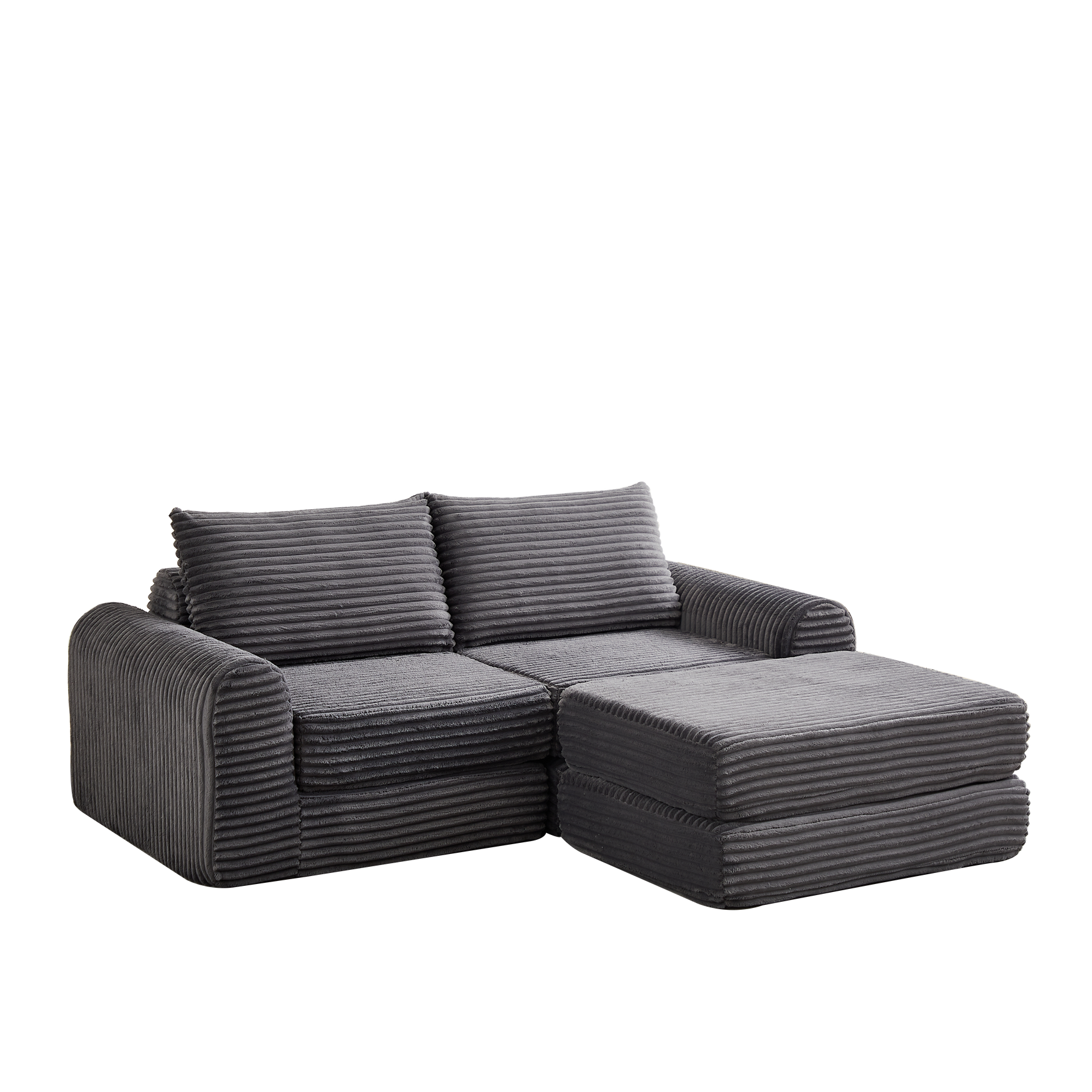 Corduroy 2-in-1 Sofa Bed with Two Pillows and Removable Footstool, Corduroy