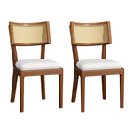 Solid Wood Dining Chairs Set of 2 Rattan Backrests Modern Style Linen Walnut