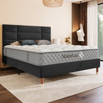 Upholstered Double Bed, 140x200cm with Headboard, Black Linen