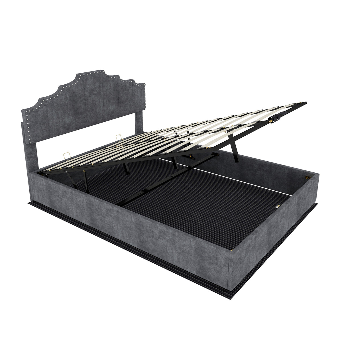 Modern Soft Bed with Mattress 140x200cm, Pneumatic Storage, Grey