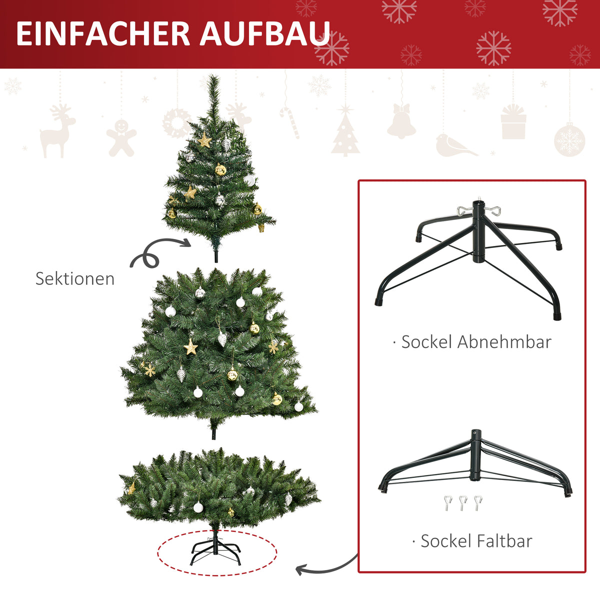Artificial Christmas Tree 180cm with LED Lights & Baubles - Green