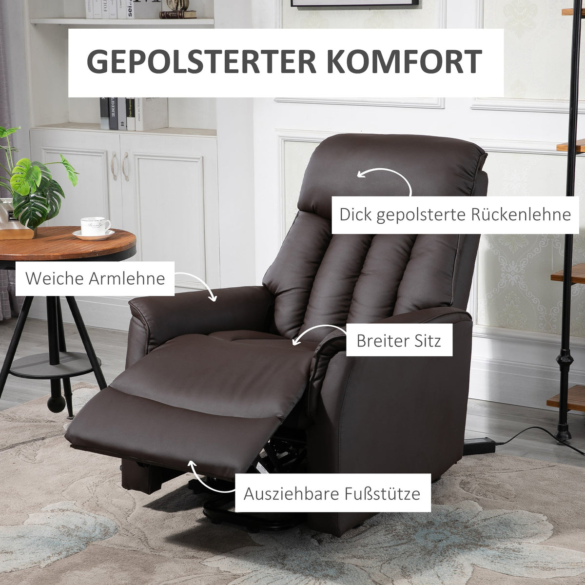 Electric Lift Chair, Recliner TV Chair with Lift Assistance & Reclining Function, Faux Leather Brown