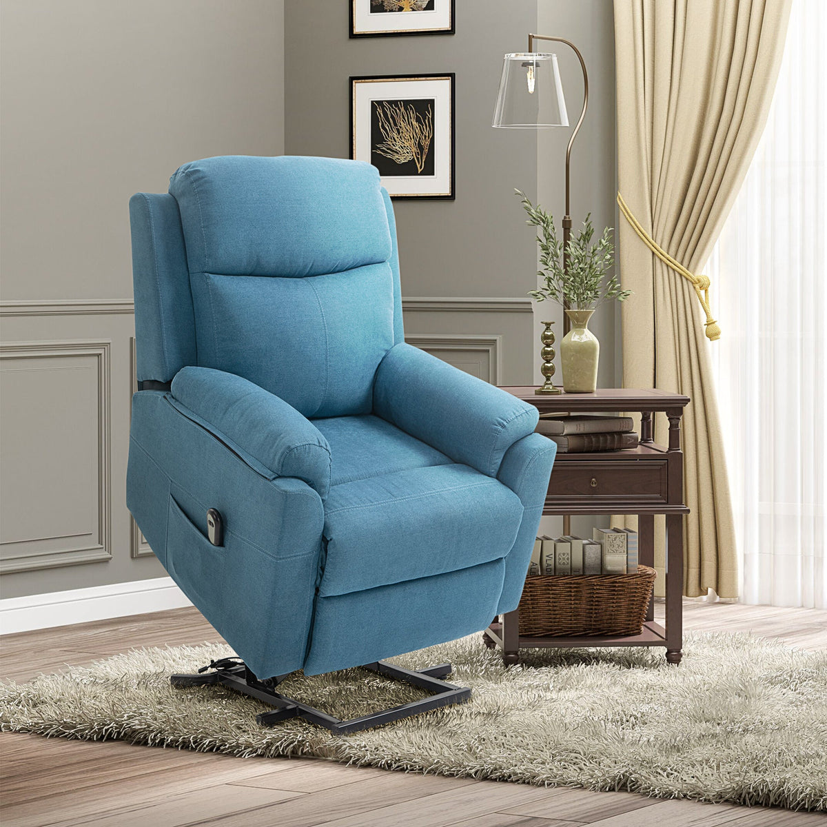 Electric Recliner/TV Chair, Lift Assistance Reclining Sleeping Function, Linen Look Blue