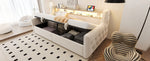 Upholstered Sofa Bed with Hydraulic Storage, LED Lighting and Charging Station, 90x200cm, Beige Velvet