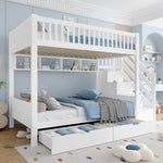 Bunk Bed 90x200cm Drawer Shelf Wardrobe Storage - White
