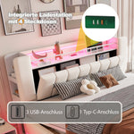 Smart Upholstered Bed with LED, USB and Hydraulic Storage, Beige Velvet