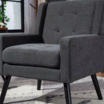 Upholstered Armchair with High-Density Foam and Solid Wood Legs, Black Suede